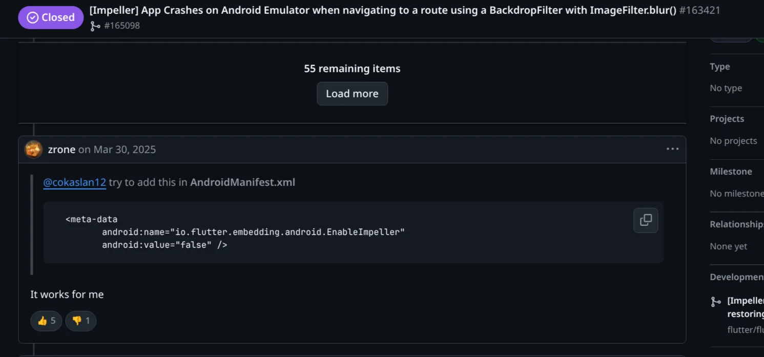The workaround, in the issue thread