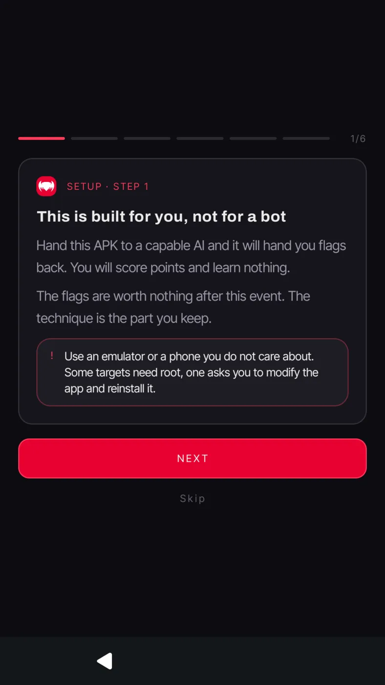 The in-app setup walkthrough