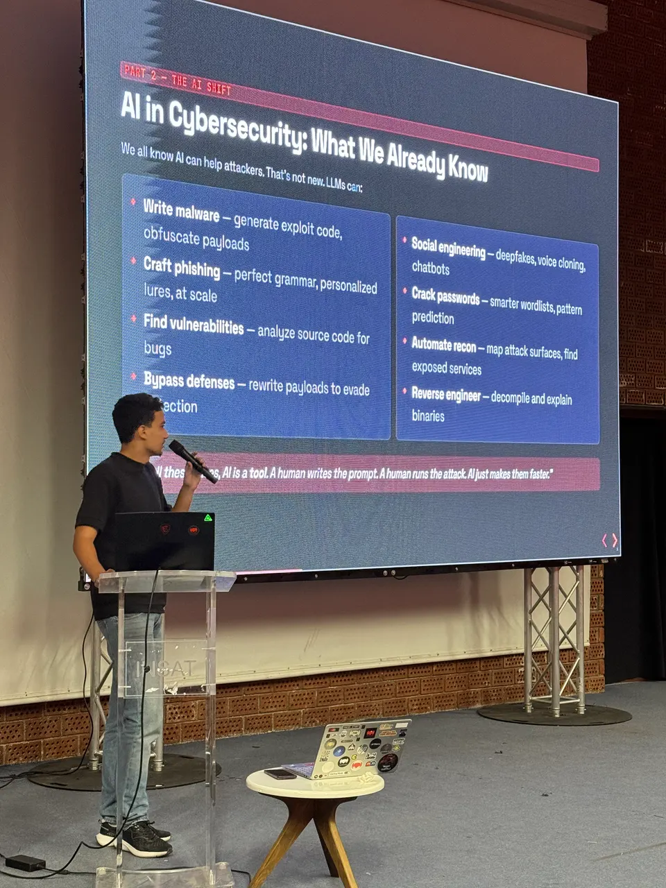 Khalil presenting a workshop on AI in cybersecurity.